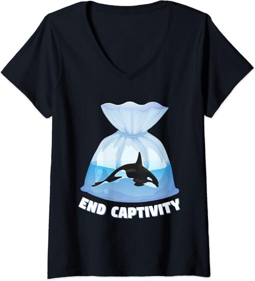 Womens Orca Killer Whale Sea Ocean Orca Lover End Captivity V-Neck T-Shirt