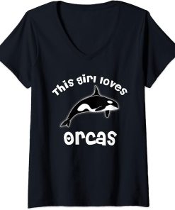 Womens This Girl Loves Orcas Lover T-Shirt Funny Killer Whale V-Neck T-Shirt