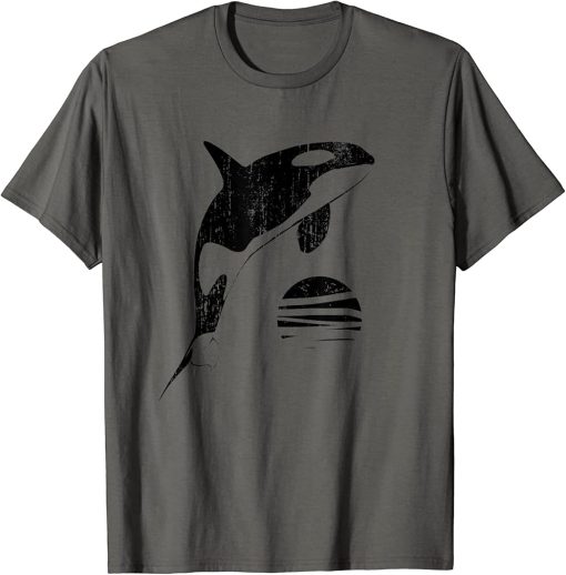 Orca Whale Jumping Sunset Retro Vintage Orca Graphic T-Shirt