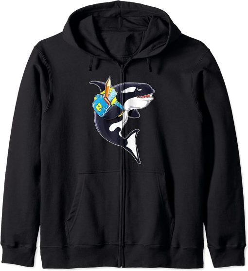 Cute Back To School Orca Whale T Shirt For Girls Zip Hoodie