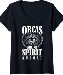 Womens Orcas Are My Spirit Animal Funny Marine Life Gift V-Neck T-Shirt