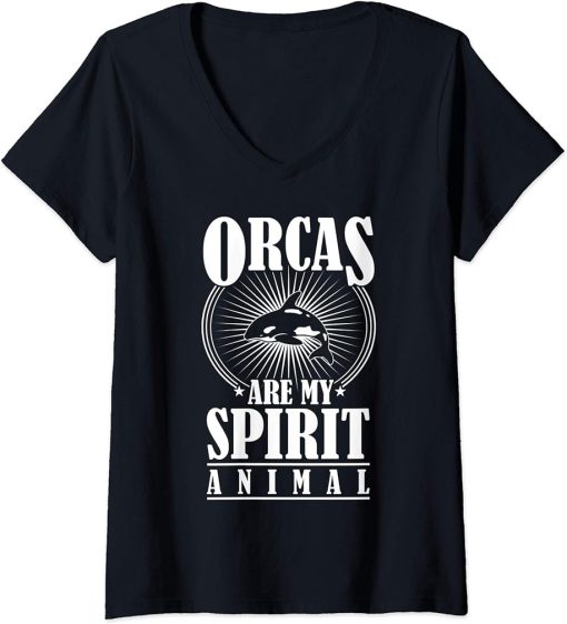 Womens Orcas Are My Spirit Animal Funny Marine Life Gift V-Neck T-Shirt