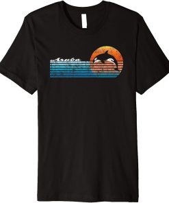 Vintage Aruba, Retro 80s Orca Sunset Premium T-Shirt