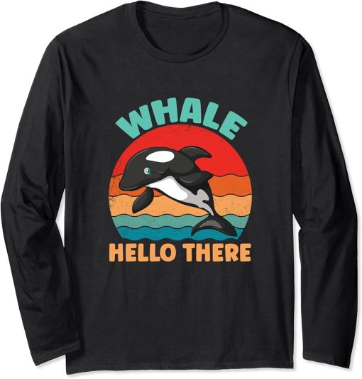 Whale Hello There Retro Vintage Orca Long Sleeve T-Shirt